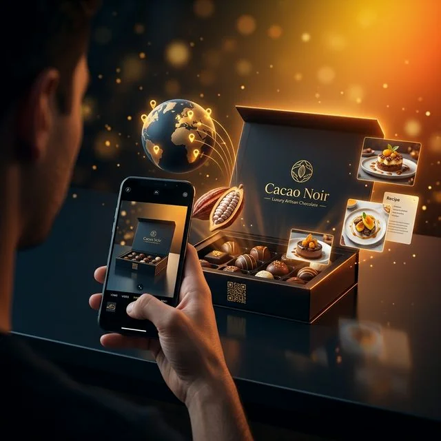 Food product packaging with AR showing ingredient origin map